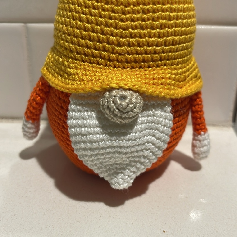 Handcrafted Candy Corn Gnome Holiday Halloween Fall Decor Amigurui Crochet - Picture 5 of 10
